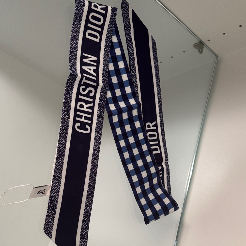 Dior Dark Blue and White Silk Twilly